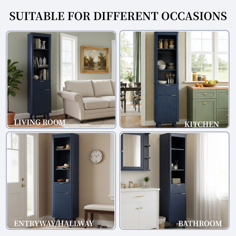 Tall Bathroom Storage Cabinet With Adjustable Shelves And 1 Drawer & Door