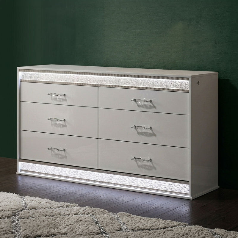 Glam - 6 Drawer Dresser & LED Lighting (Includes Dresser Only) - White