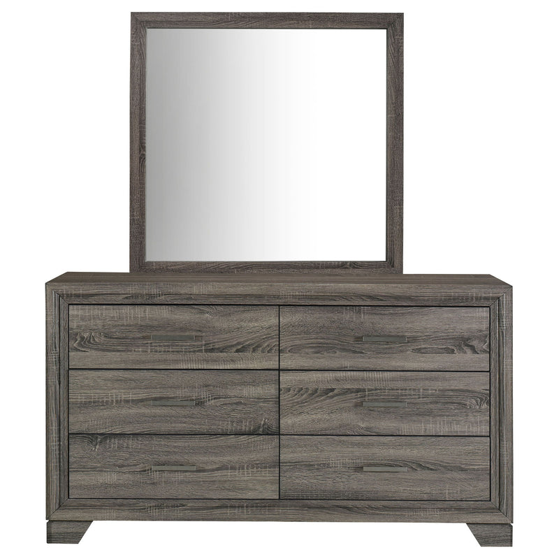 Funston - 6 Drawer Dresser With Mirror - Brown Oak