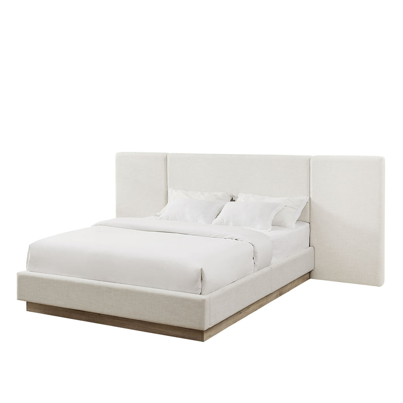 Muse - Queen Upholstered Platform Bed Frame - Ivory / Light Gray / Camel Oak