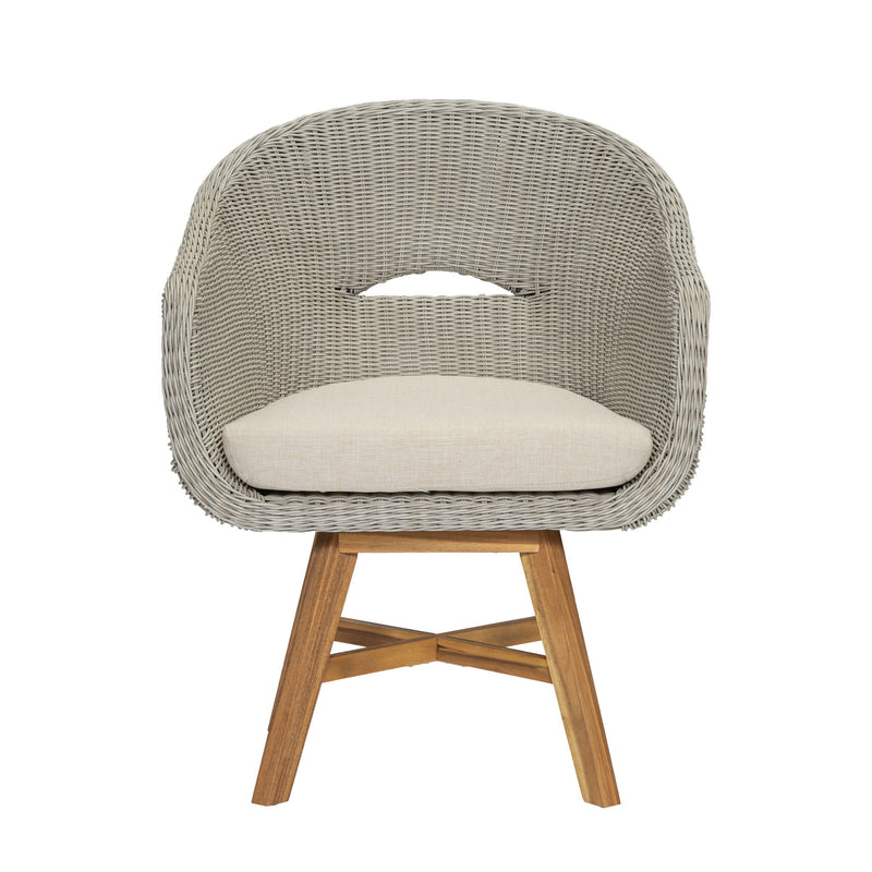 Modern Coastal Rattan Dining Chairs, (Set of 2), Solid Wood Legs - Beige