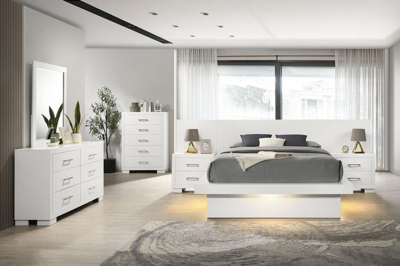Jessica Wood Queen LED Panel Bed Snow White