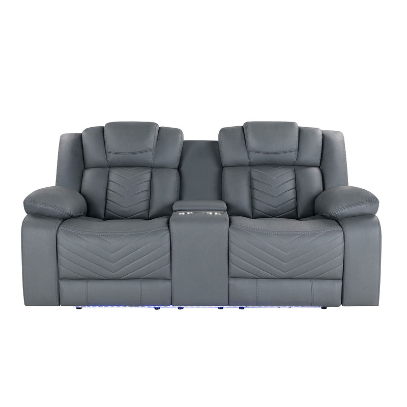 Raize - 10 Power Console Reclining Loveseat With LED And Immersive Sound - Gray