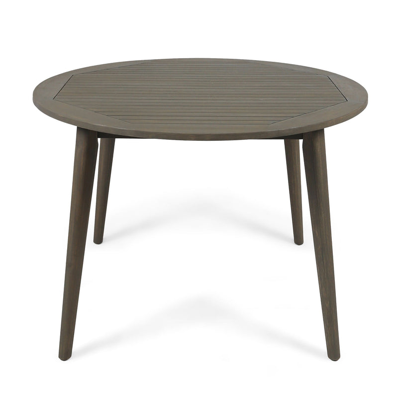 Round Outdoor Patio Table With Slatted Top - Gray