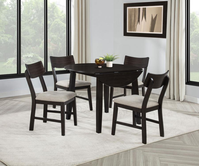 Catley - 5 Piece Round Drop Leaf Dining Table Set - Dark Coffee