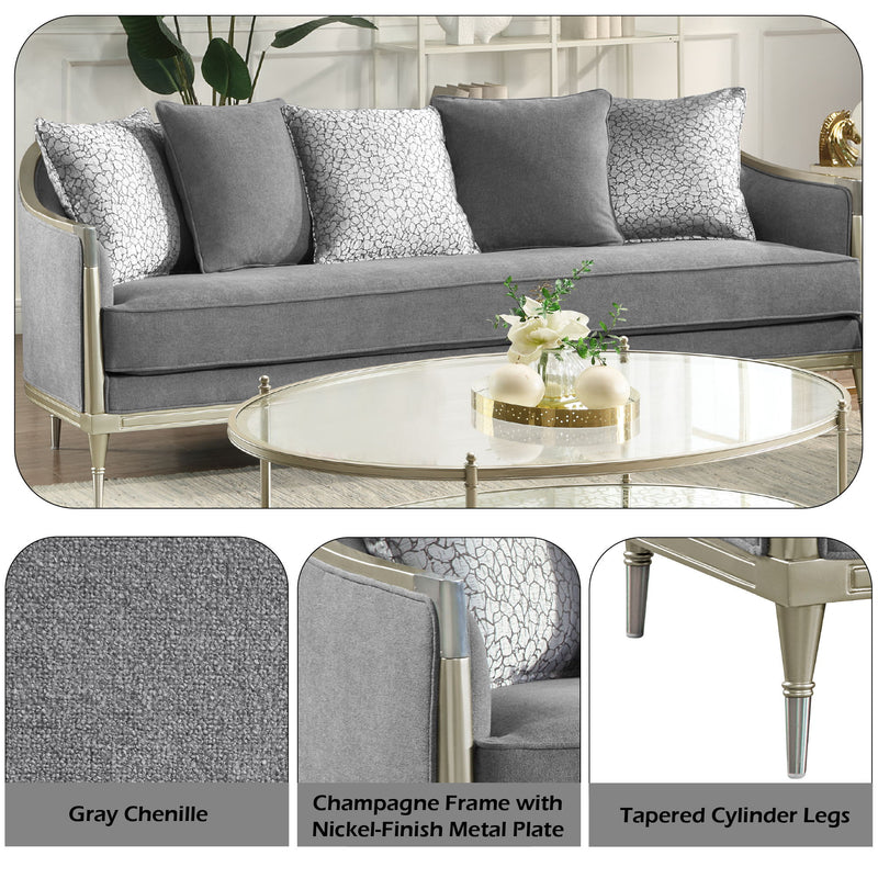 Fernando - Sofa With 5 Pillows - Champagne / Gray