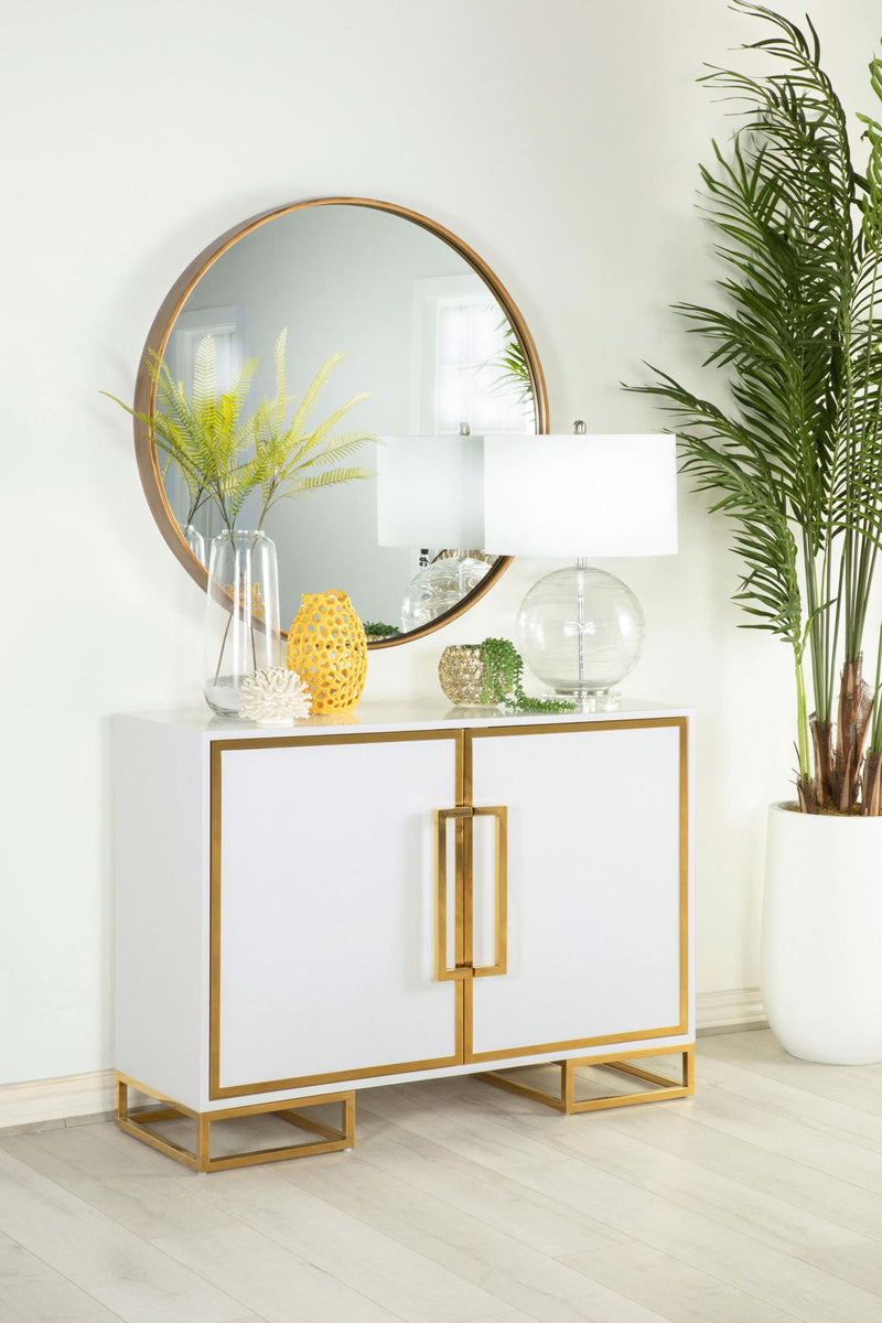 Elsa 2-door Wood Storage Accent Cabinet White and Gold