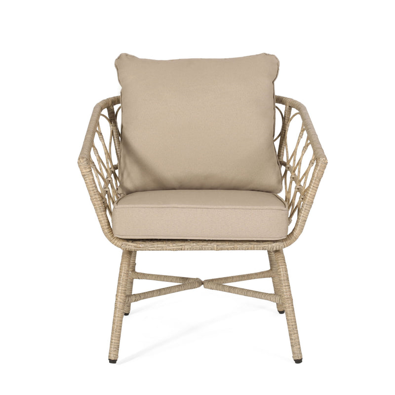 Bruce - Outdoor Club Chair Set With Water Resistant Cushions Rattan And Iron - Brown