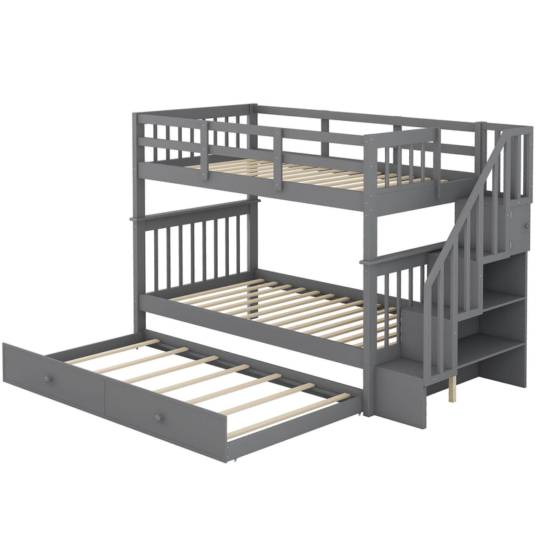 Stairway Bunk Bed & Storage And Guard Rail For Bedroom