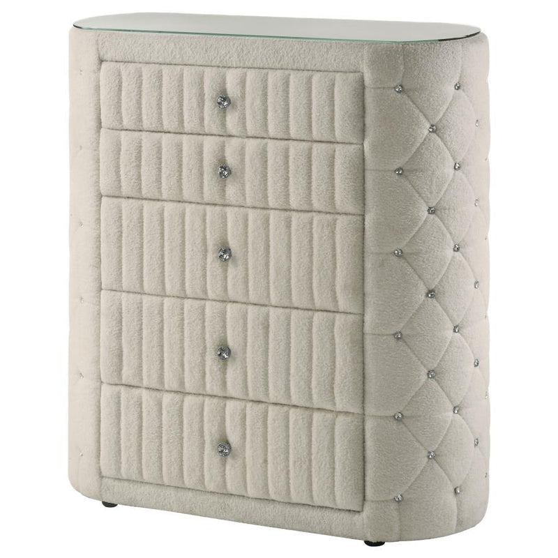 Sonya - 5-Drawer Upholstered Bedroom Chest Of Drawers - Ivory