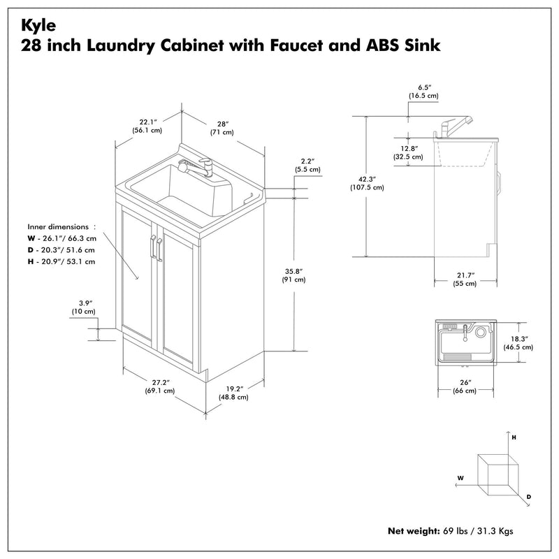 Kyle - Laundry Utility Sink And Cabinet - White