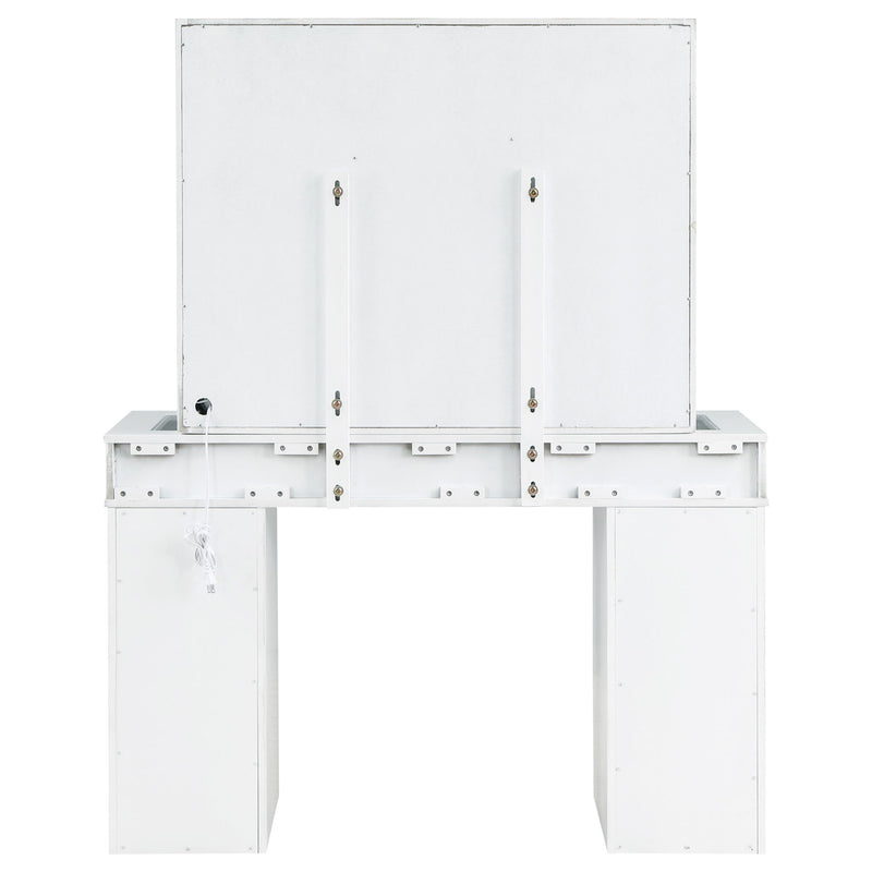 Winona - Makeup Vanity Set With Bulb Lit Mirror And Upholstered Stool - White