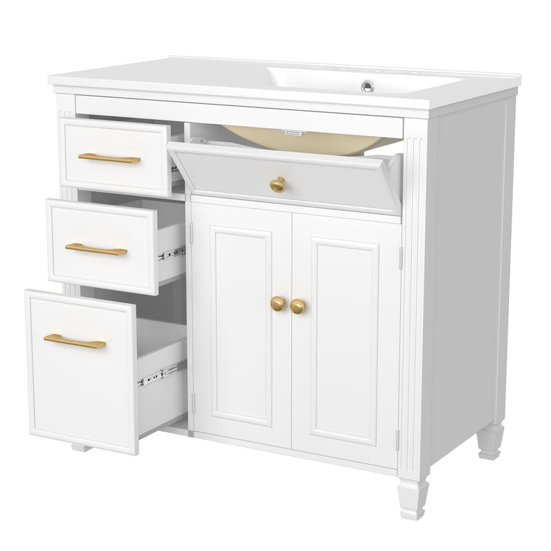 Bathroom Vanity With Sink, 1 Tip Out Drawer, 3 Side Drawers, Adjustable Shelf