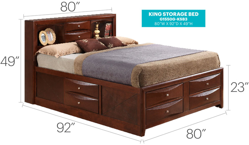 Modern Design Storage Bed With Bookcase Headboard