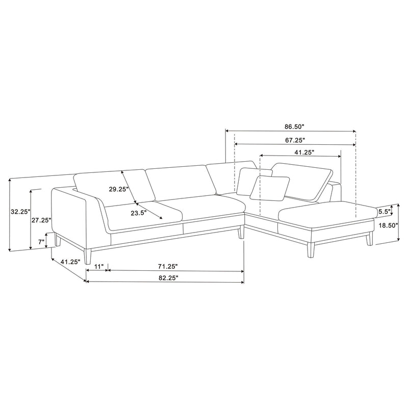 Persia Upholstered Track Arm Sectional Sofa Grey