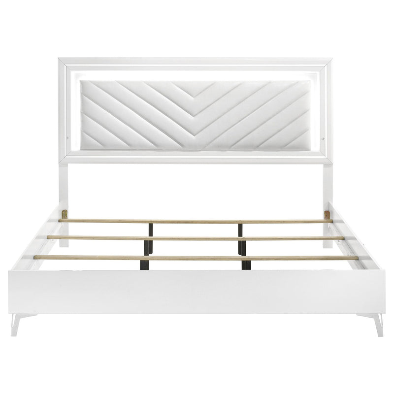 Cassia Eastern King LED Panel Bed White High Gloss