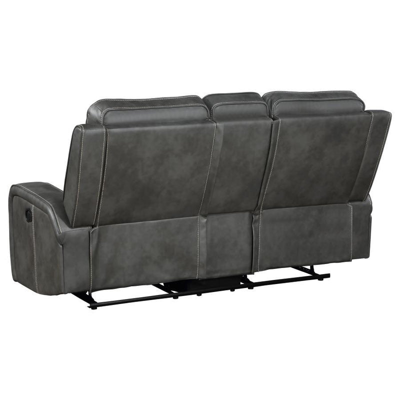 Raelynn - Upholstered Track Arm Motion Loveseat - Gray