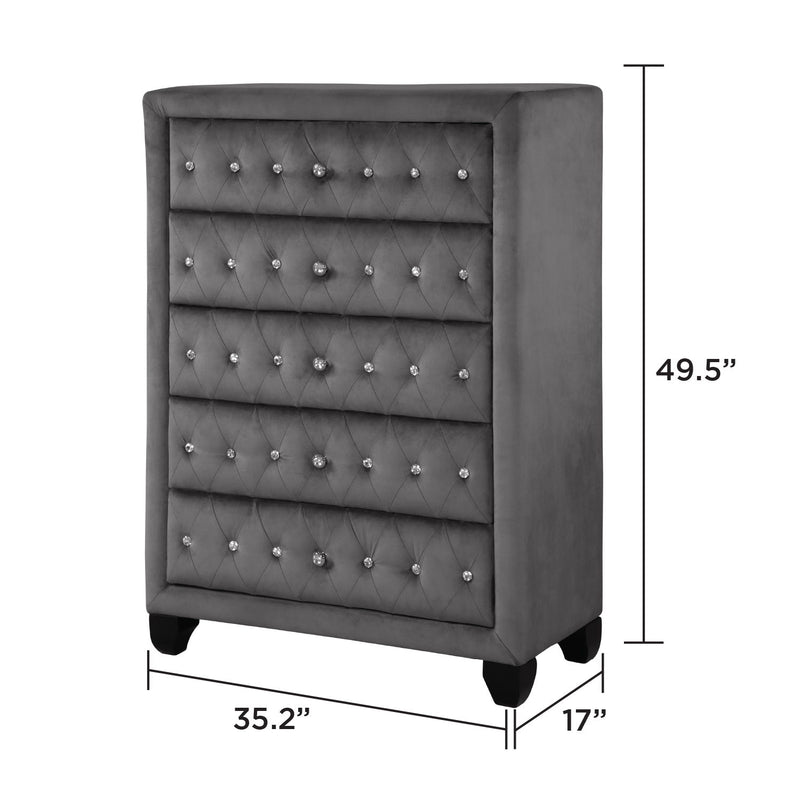 Hazel - 5 Piece Queen Tufted Bedroom Set - Gray