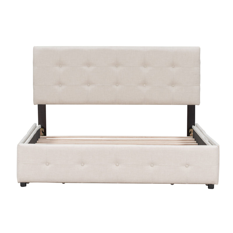 Upholstered Platform Bed With Classic Headboard And Drawers, No Box Spring Needed