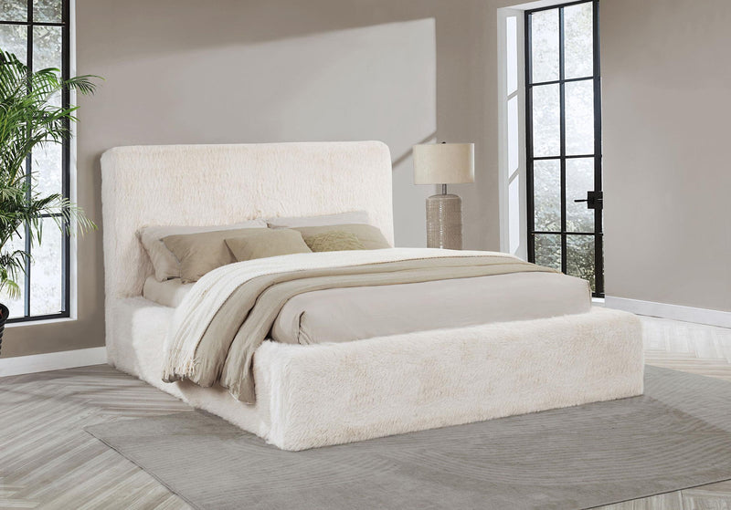 Rebecca Faux Fur Upholstered Queen Bed Cream