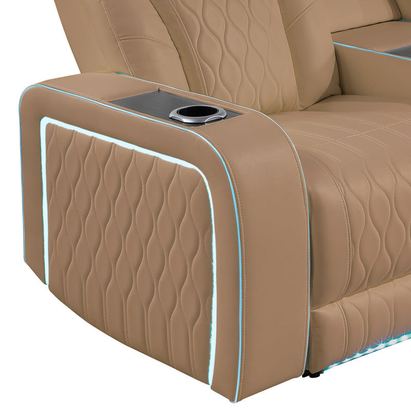 Electra - Power Recliner Sectional Sofa With Power Headrests, Console Loveseats, Wedge, LED Light Strip, Speakers