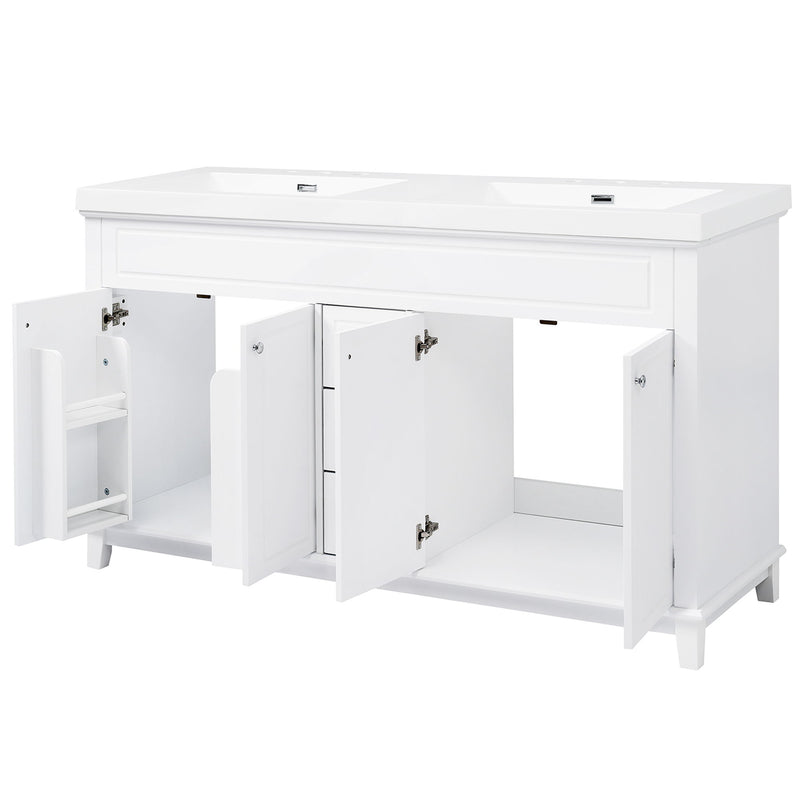 Bathroom Vanity With Double Sinks, 3 Drawers & 4 Doors - White