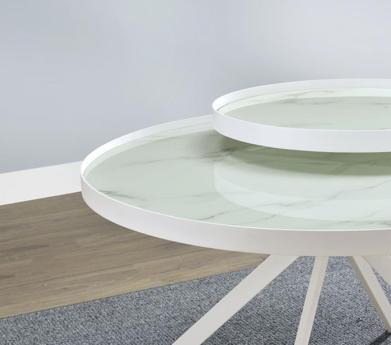 Briggs - Round Marble Printed Glass Top Coffee Table
