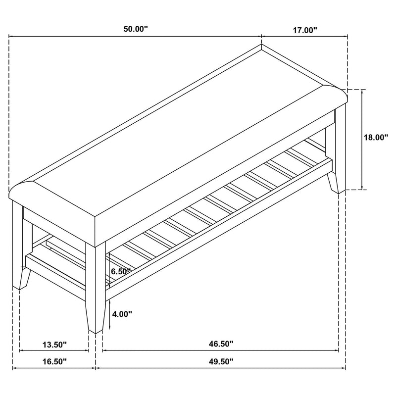 Bexhill Upholstered Rectangular Bench with Shelf White