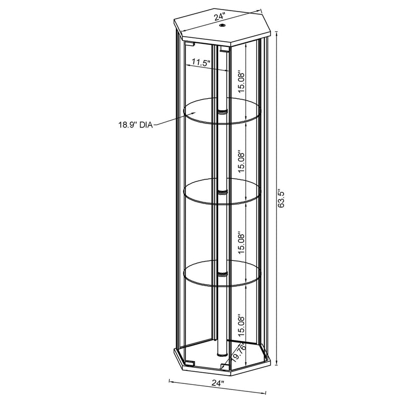 Zahavah 4-shelf Hexagonal Clear Glass Curio Cabinet Black