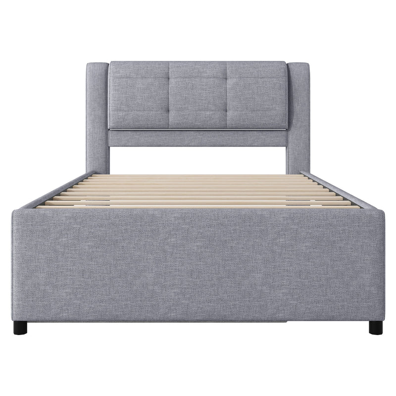 Upholstery Platform Bed With Trundle, Trundle Can Be Flat Or Erected