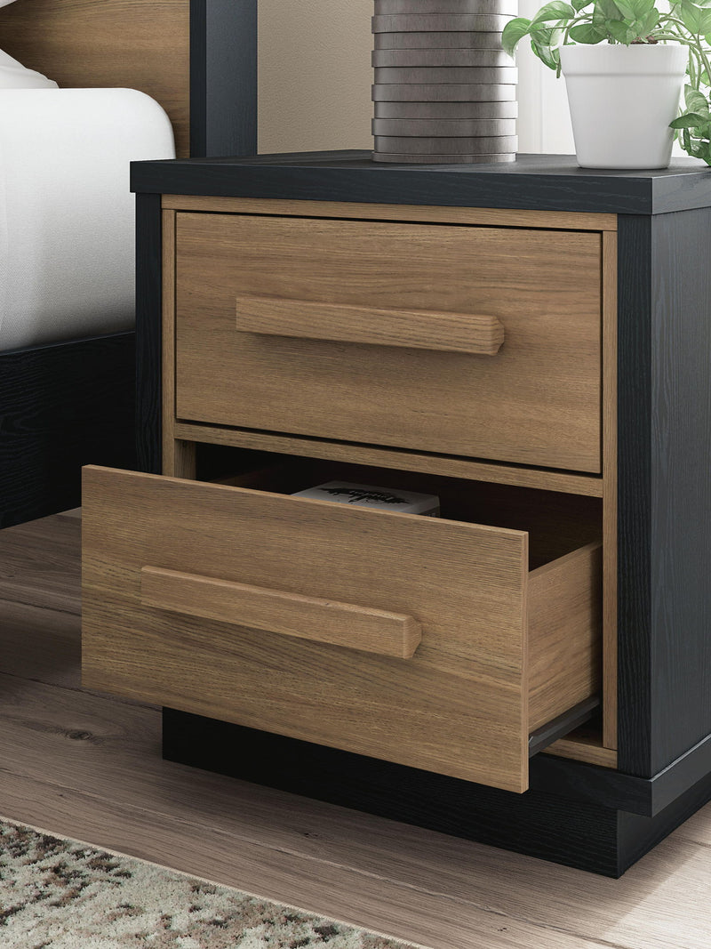 Kozmour - Two Drawer Night Stand - Black / Brown