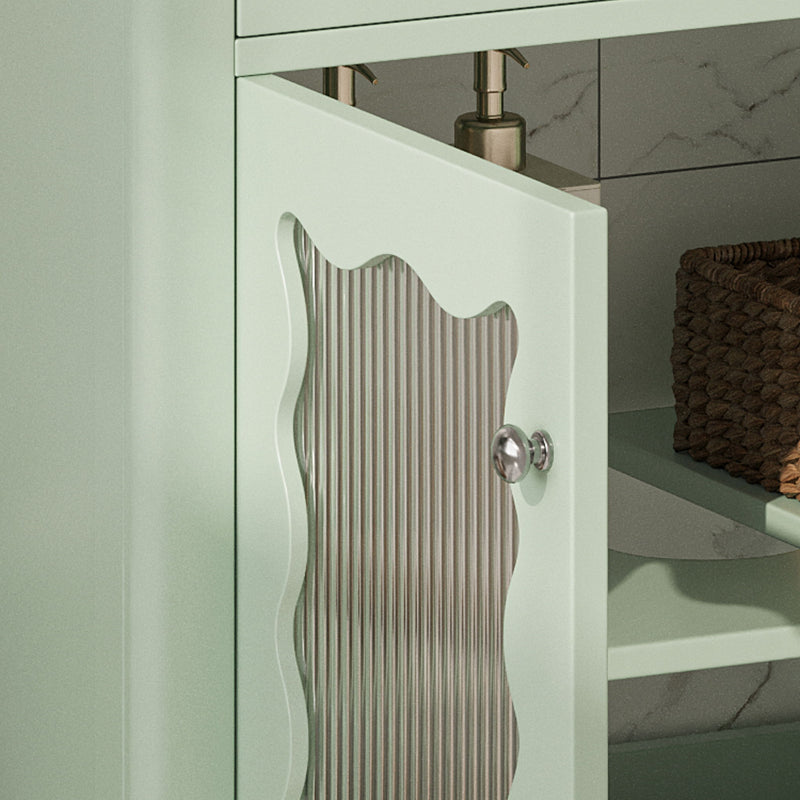 Bathroom Vanity With Glass Doors, Soft Close Hinges - Green