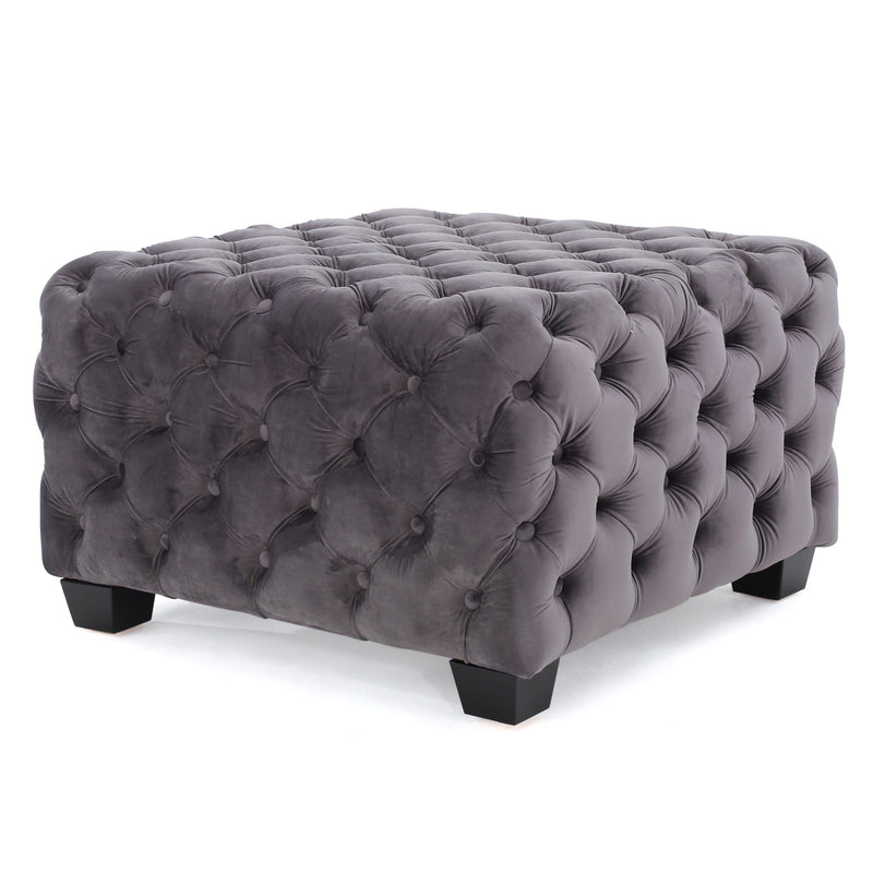 Modern Glam Ottoman With Upholstery And Button Tufted Design