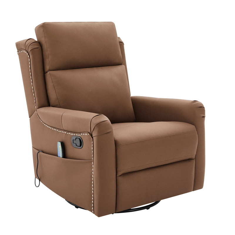 Manual Recliner, Swivel Rocking Chair With 8 Point Massage And Heating - Brown