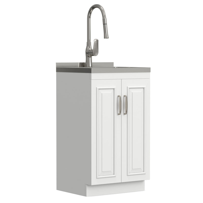 Darwin - Laundry Utility Sink And Cabinet With Sink And Pull Out Faucet - White