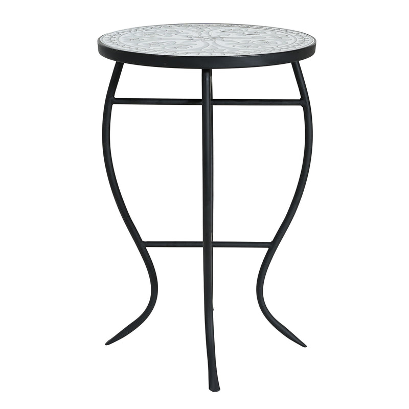 Outdoor Round Side Table With Mosaic Style Top And Curved Iron Legs