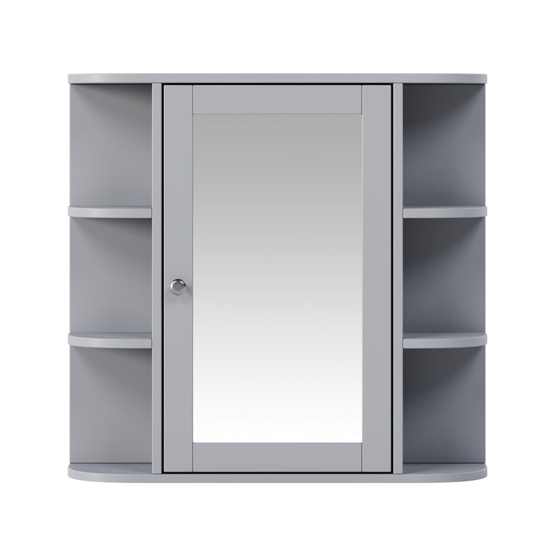 Bathroom Wall Storage Cabinet With Mirror And Adjustable Shelf, 6 Open Shelves