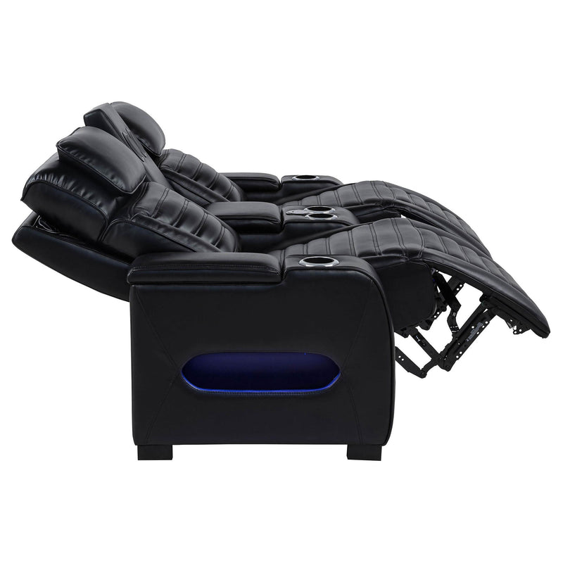 Zuma Faux Leather Dual Power Reclining LED Loveseat Black