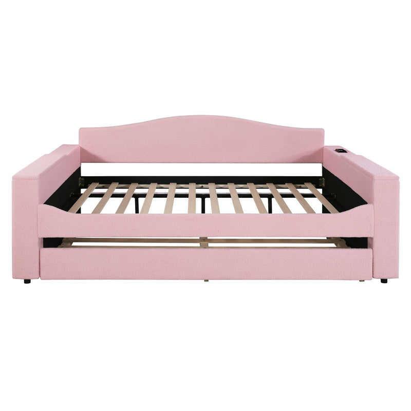 Upholstered Daybed With Storage Armrests, Trundle And Latest Integrated tooth Audio System
