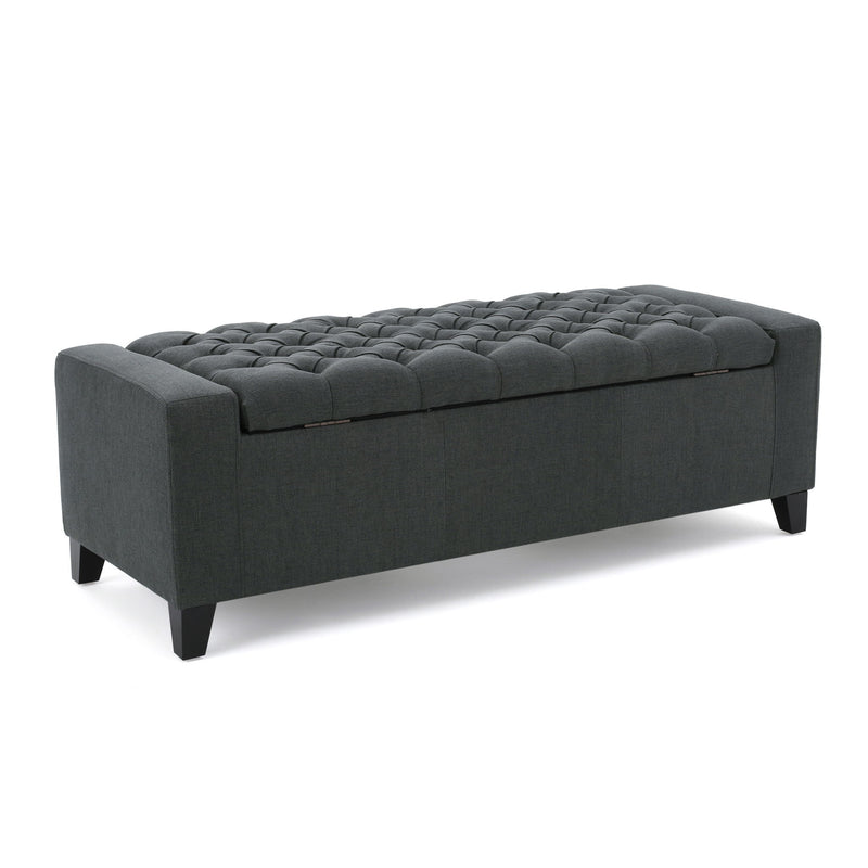 Contemporary Storage Ottoman With Tufted Top - Dark Gray