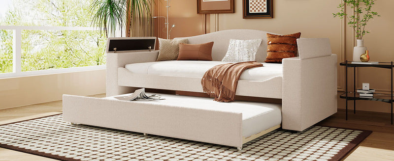 Upholstered Daybed With Storage Armrests, Trundle And Latest Integrated tooth Audio System