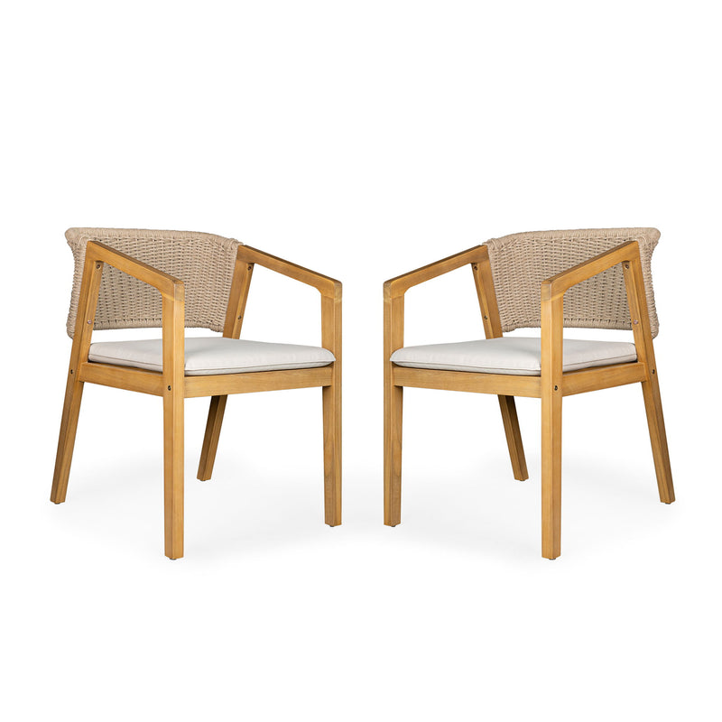 Outdoor Dining Set 1 Table 4 Chairs (Set of 5) - Teak / Beige