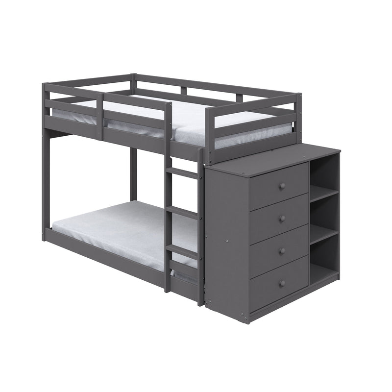 Gaston - Bunk Bed Twin Over Twin With 4 Drawers & 3 Compartments - Gray