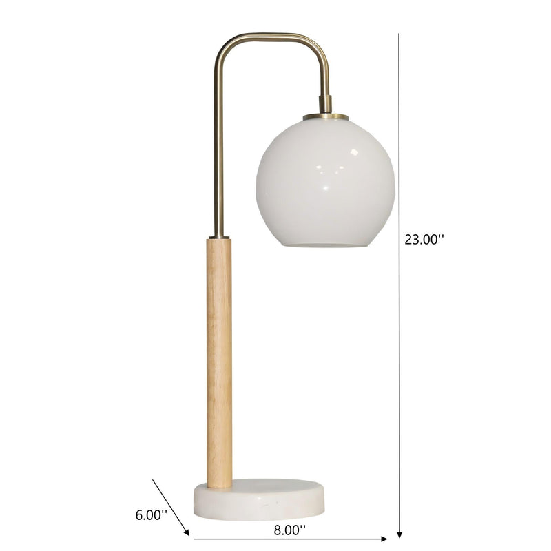 Bedside Table Lamp With Globe Lampshade - White