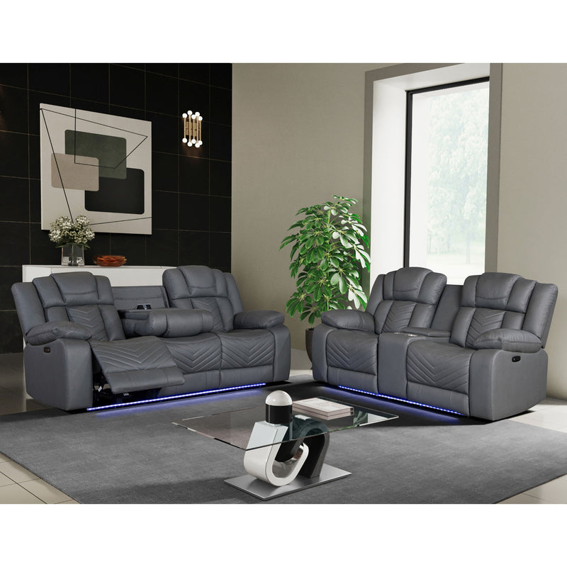 Raize - 10 Power Console Reclining Loveseat With LED And Immersive Sound - Gray