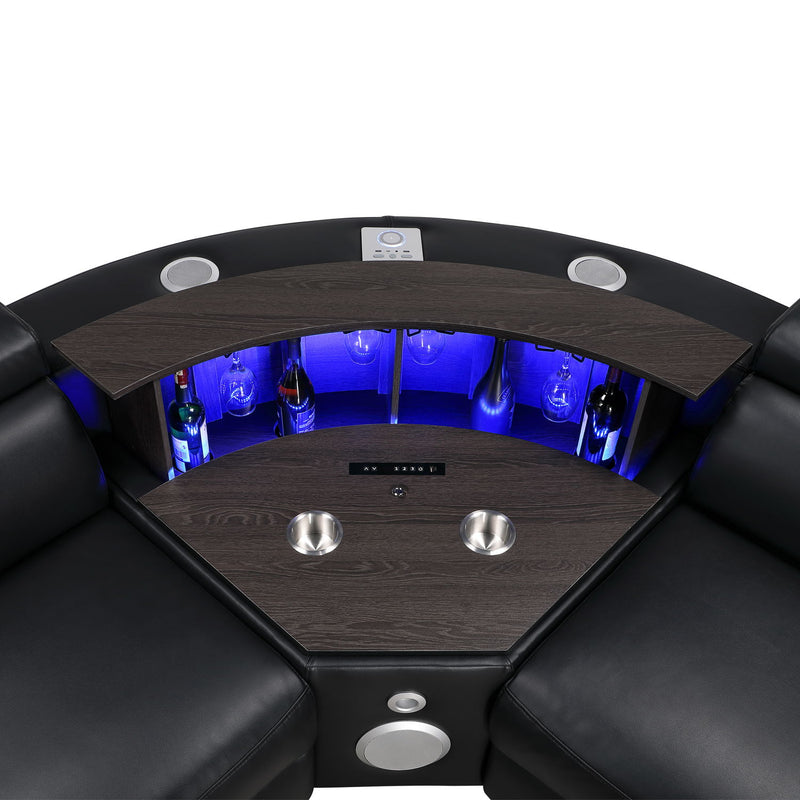 Nova - Sectional With Bluetooth Speaker, LED And Lifting Wine Cabinet