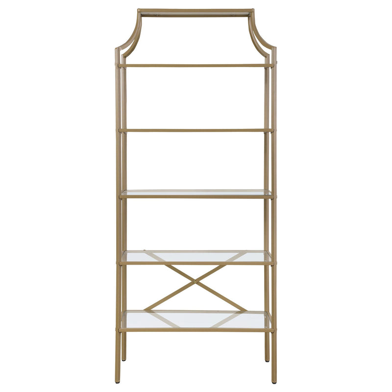 Serena 70-inch 5-shelf Glass Bookshelf Gold