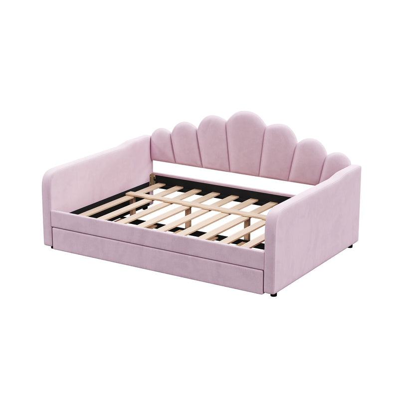 Shell Shaped Upholstered Daybed Frame With Slats
