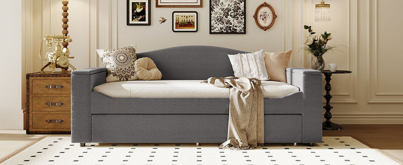 Upholstered Daybed With Storage Armrests, Trundle And Latest Integrated tooth Audio System