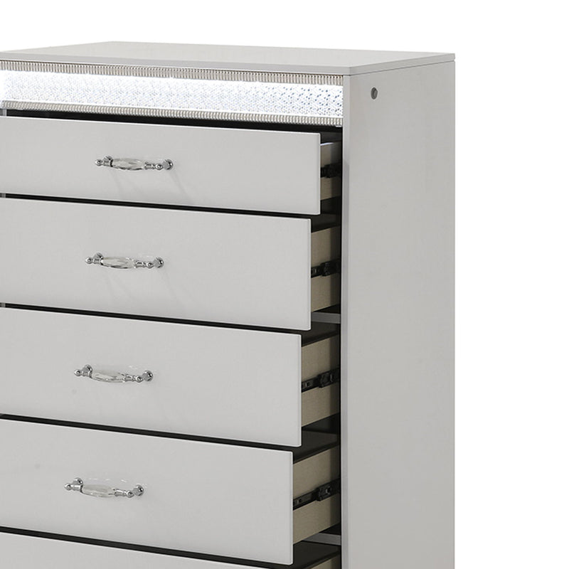 Glam - 5 Drawer Chest & LED Lighting - White